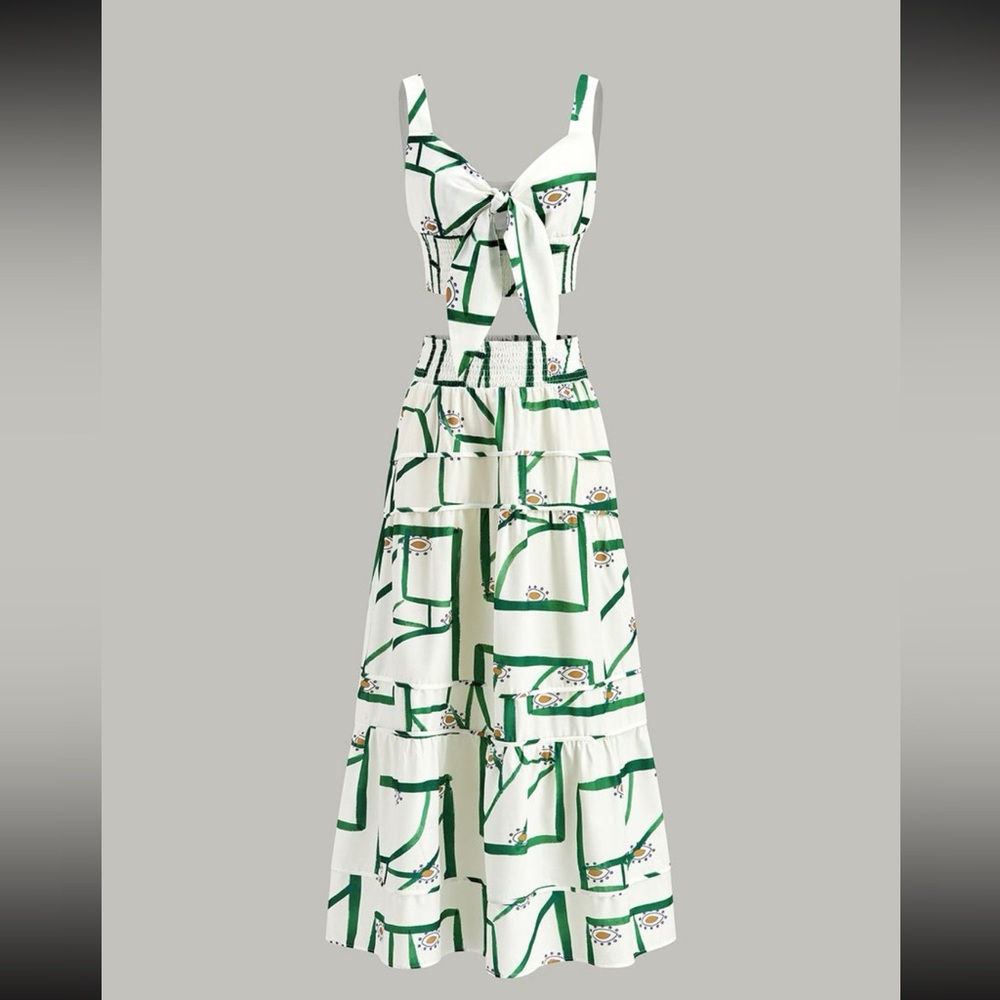 Commense Matching Set Front Tie Top and Skirt Set- Medium